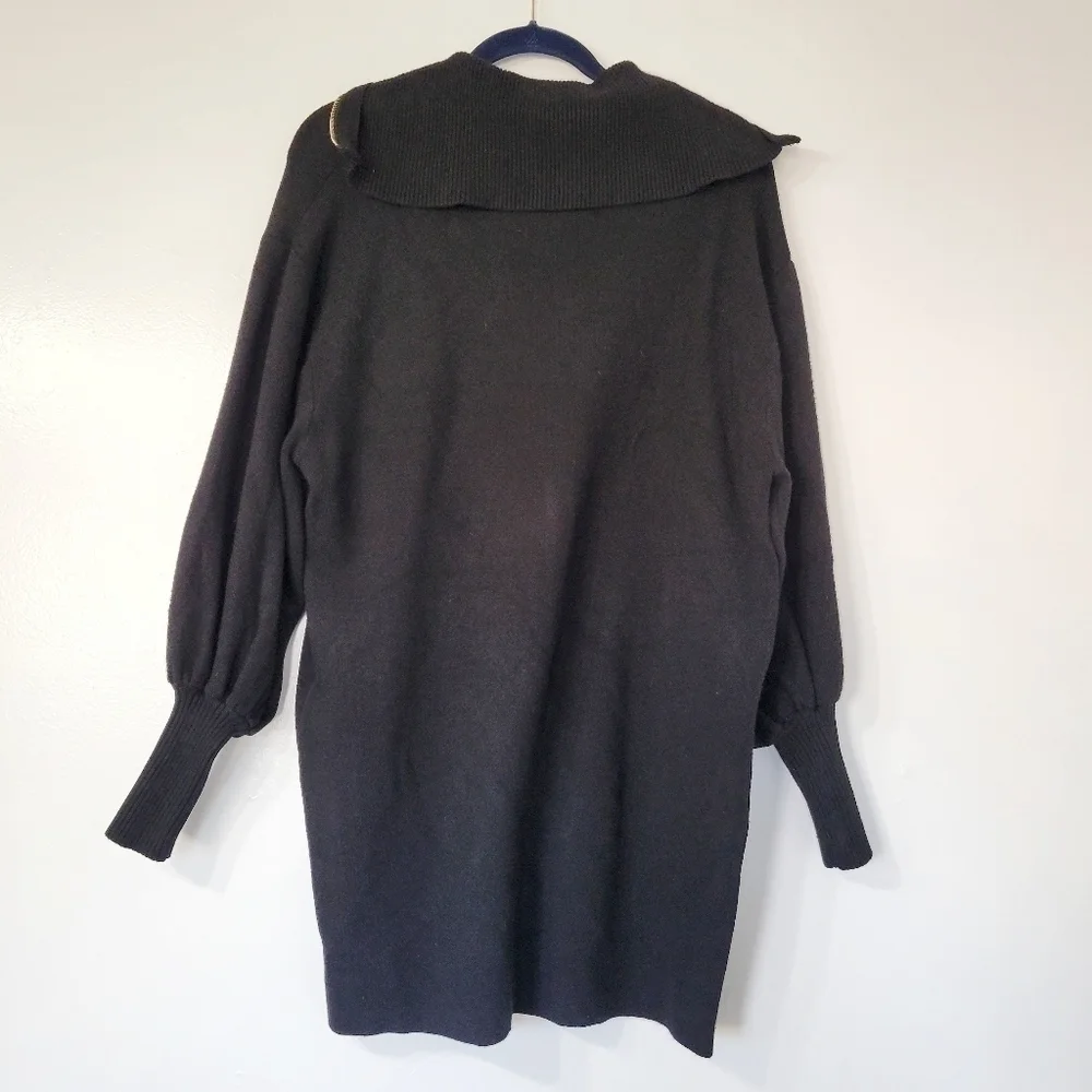 ZARA Black Mini Knit Jumper Dress with Gold Accent Zip Size Medium - Picture 4 of 9